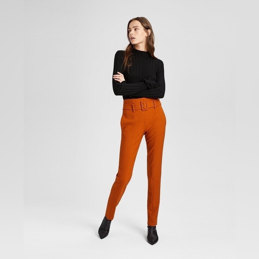 Theory Camogie Belted Cigarette Orange Wool Blend Pants Size 4